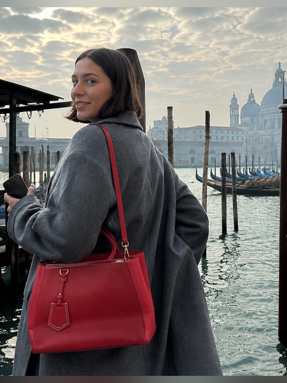 Fendi 2Jours Elite Vitello Leather Tote Bag Rosso Fiamma Red Medium - Picture 7 of 17